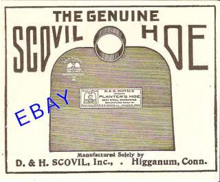 1912 SCOVIL PLANTERS HOE AD GARDEN TOOL HIGGANUM CT CONNECTICUT 