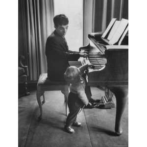 Russian Pianist Vladimir Ashkenazy and Son at Piano at Their Elegant 