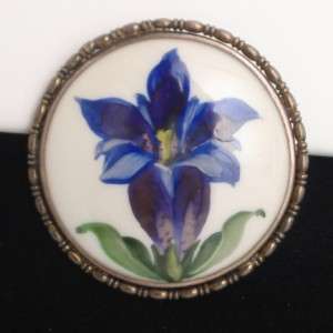 Rosenthal Flower Brooch Pin German Hand Painted Porcelain Sterling 