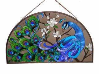 PEACOCK ARCH * FIREPLACE SCREEN with ART GLASS PANEL  