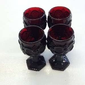 Vintage Ruby Red Avon Cape Cod Small Glass Wine Goblet Lot Of 4  