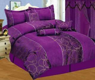 Purple/Gold Jacquard & Suede 7pc Comforter Set QUEEN sz  