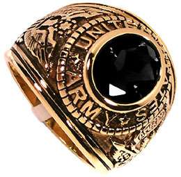 Army Simulated Black Sapphire CZ Military Gold Plated Ring  