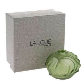 NEW LALIQUE FRANCE Signed CRYSTAL GREEN VASE $450 MOTHER DAY GIFT BOX 