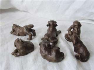   Cold Cast Bronze Resin Dog Figurine s Mama and Puppies Lab 7pcs  