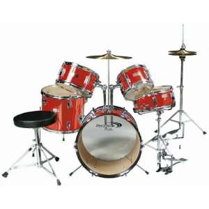  Percussion Plus 5 Piece Junior Drum Set with Cymbals   Red 