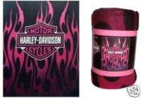 Harley Davidson Pink Flames Fleece Blanket Throw Lic.  