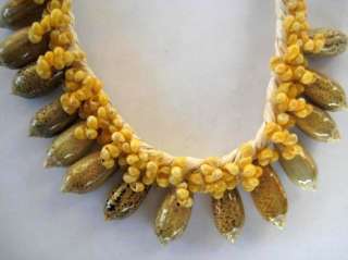 Hawaiian Jewelry Shell Lauhala Necklace Brown Yellow  