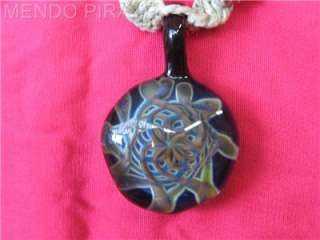 HEMP Macrame Flower Spiral Boro BIG Pendant Necklace  