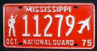 MISSISSIPPI 1975 NATIONAL GUARD LICENSE TAG MS 11279  