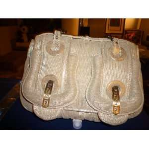Authentic Fendi Gold Metallic Purse Pleated Leather Shoulder Handbag
