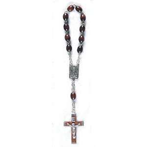 One Decade Finger Rosary with Dark Brown Beads and Crucifix   MADE IN 