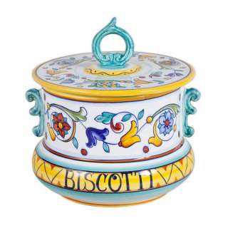 Italian Pottery Deruta Primavera Ceramic Biscotti Jar Cookie Jar with 