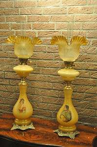   large pair of antique French  Napoleon & Josephine oil lamp  