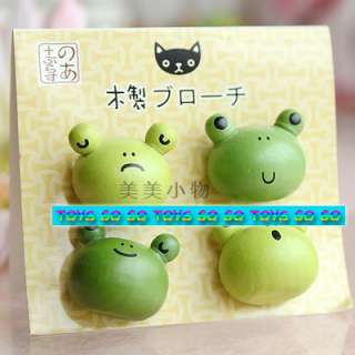 This bid for FOUR 3D FROG Wooden Pin Brooches for kids