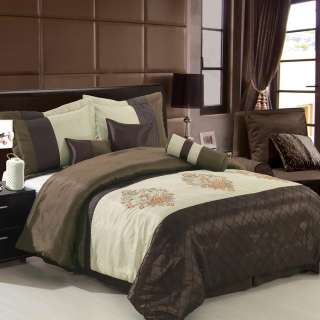 Luxury 7PC Comforter Set / Coffee Tones / Queen or King Size / 100% 