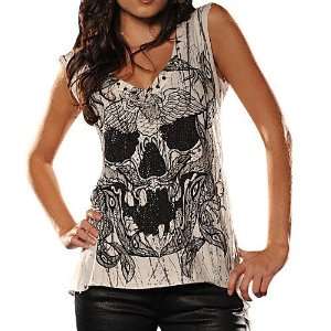  Affliction Ladies White Mosher Anguish Eyelet Premium Tank 