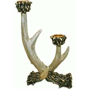 Decorative Deer Antler Tall Double Taper Candle Holder 8.25  