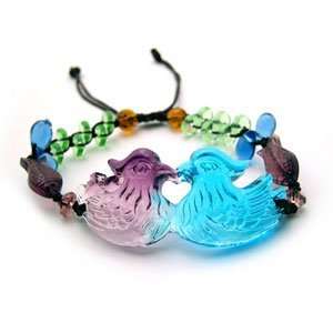   Liuli Kissing Mandarin Ducks Glass Pendant Bracelet 