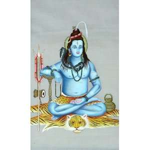 Shiva   The Most Benevolent God   Water Color Painting on Silk Fabric 