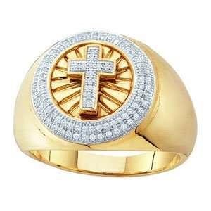   10k Yellow Gold Cross Pave Mens Ring SeaofDiamonds Jewelry