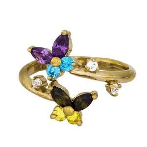   Cubic Zirconia Butterflies 14K Yellow Gold Toe Ring Jewelry