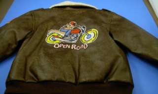 Brown Embroidered Motorcycle Jacket Sheepskin Collar 3T  