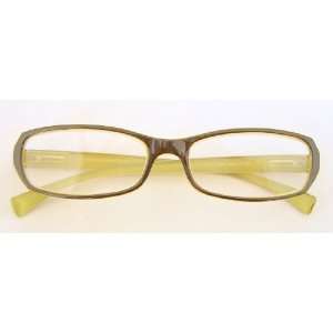  (B206) Reading Glasses, Rectangular Dark Brown Exterior/Light Green 