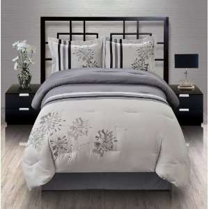  4Pcs Queen Marissa Grey Embroidered Comforter Set