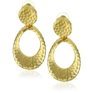 Clara Kasavina Hammered Gold Tone Large Oval Drop Earrings