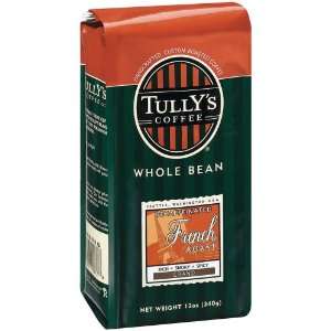 Tullys Coffee Decaf French Roast WHOLE BEAN, 12 Ounce Bag  