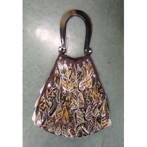  Brown Silk Multi Shell Tile Handbag 