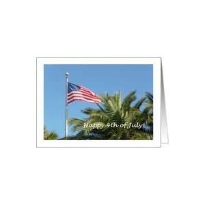  Happy 4th of July Friend, USA Flag and Palm Trees Card 
