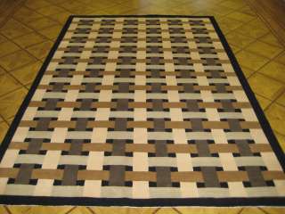   Brown Beige Modern Hand knotted Rug Nepal 100 knot Basket weave  