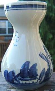 Vintage BLUE WHITE WINDMILL SHIPS OCEAN Pottery Vase  