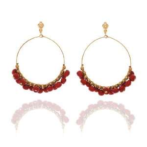    Look East Apple Blossom Beaded Clip On Hoop Earrings   Red Jewelry