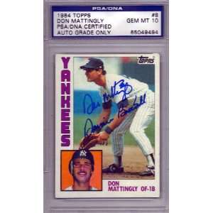 Autographed Don Mattingly Baseball   Donnie 1984 Topps RC Card PSA DNA 