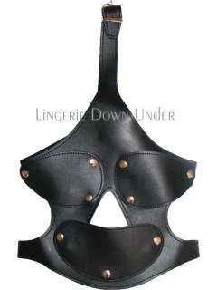 BLACK LEATHER LOOK FACE MASK WITH GAG ONE SIZE GOTHIC  