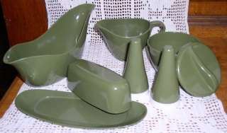 eight piece melmac royalon avocado green tableware set in very good 