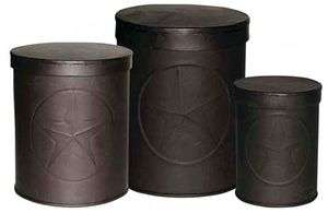   Early American Country Rustic Barn Star Stacking 3 pc Tin Canister Set