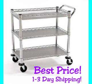   Push Cart Kitchen Buffet Medical Metal Steel Shelf 017641993073  