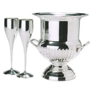   Plated Champagne Bucket with 2 Silver Plated Flutes