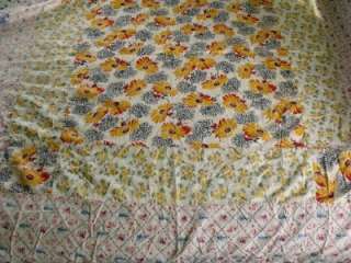   SACK FABRIC QUILT TOP GIRL SEWING, MEXICAN, FLORAL & FLOWER POT PRINTS