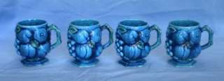 VTG Inarco Mood Indigo Blue Embossed Fruit Coffee Mugs  