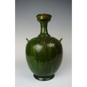  One Green Glazing Pottery Long necked Vase, Chinese Antique 