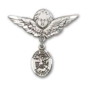 Badge with St. Michael the Archangel Charm and Angel w/Wings Badge Pin 