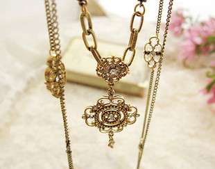 Multi layers Chains Classic Bronze Rhinestone Flower Necklace FREE 