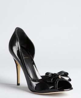 Fendi black patent leather bow peep toe pumps