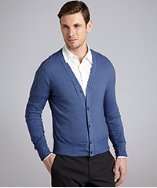 Prada blue wool button front v neck cardigan style# 318892601