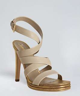 Yves Saint Laurent beige and gold leather Montaig crisscross sandals